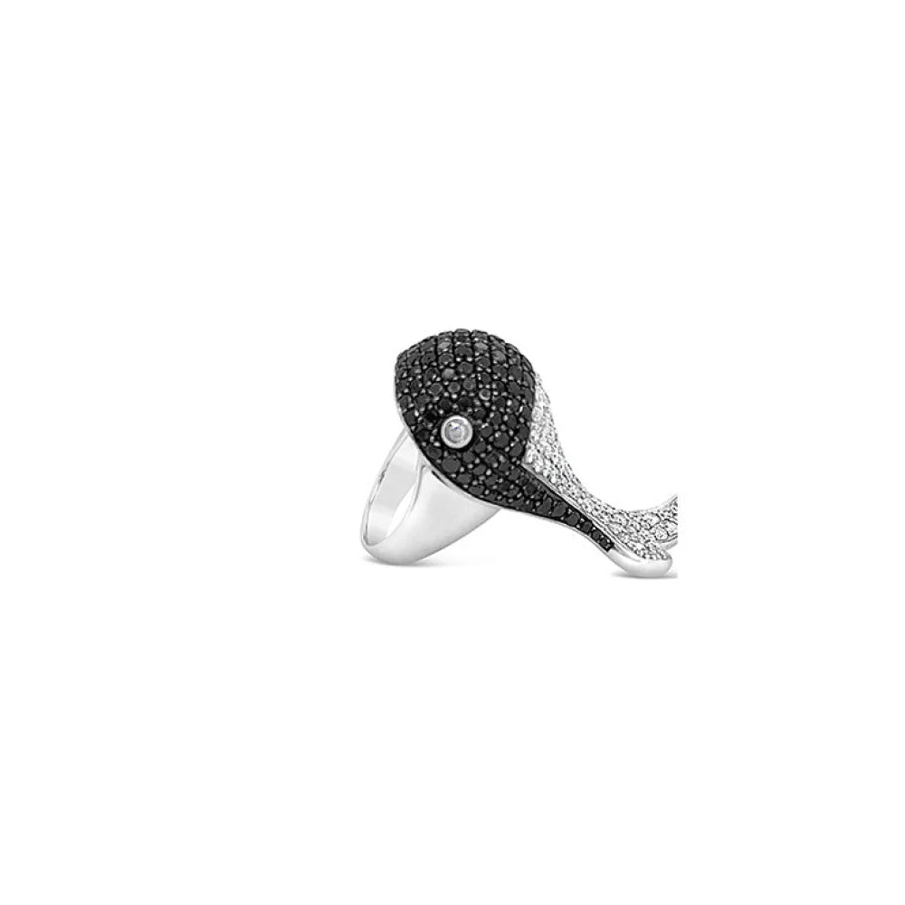 (Ref 1919) 7cts Black/White Diamonds Whale Dress Ring (18ct White Gold)