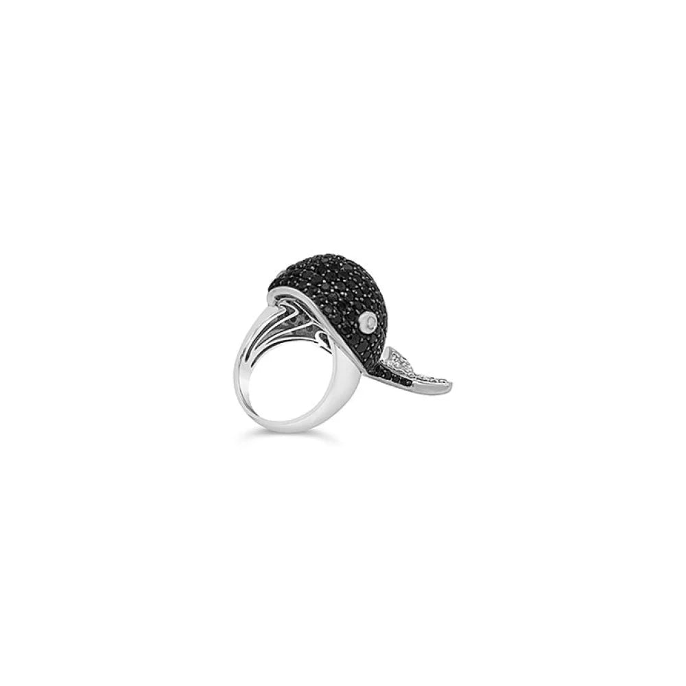 (Ref 1919) 7cts Black/White Diamonds Whale Dress Ring (18ct White Gold)