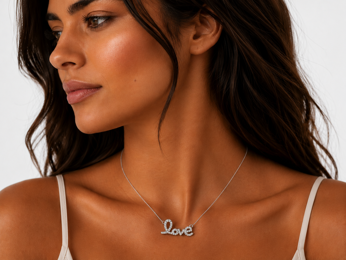 0.18ct Brilliant Cut Diamond Love Necklace in 18ct White Gold