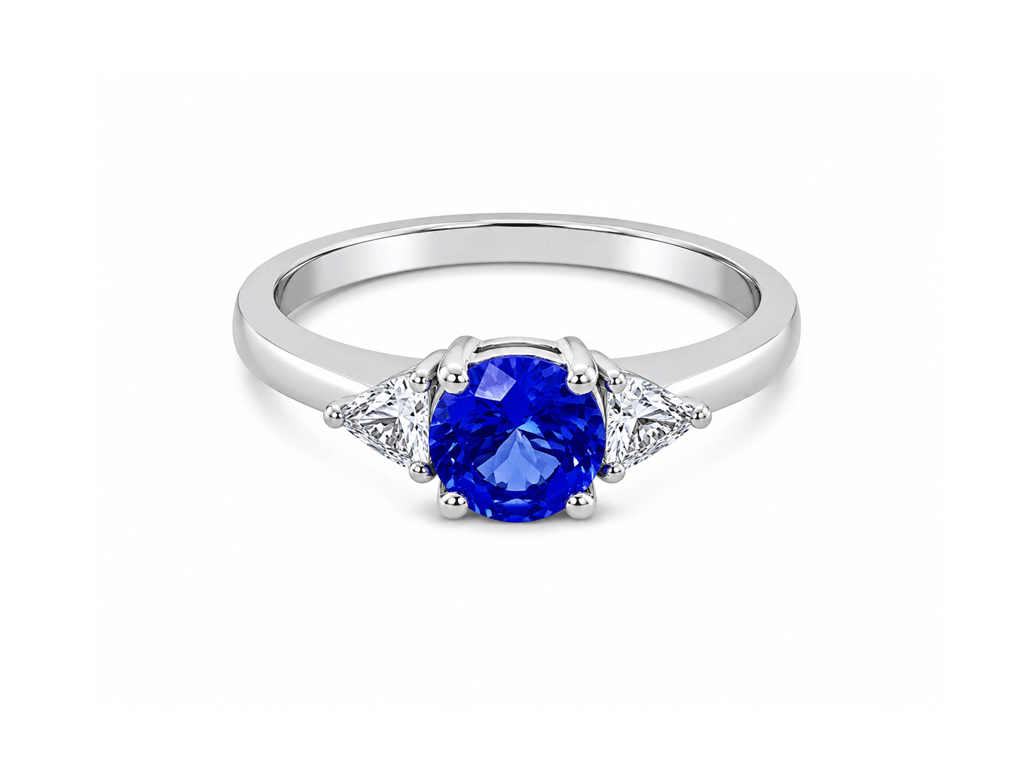 0.75ct Tanzanite & 0.16ct Diamond Trilogy Ring – 18ct White Gold