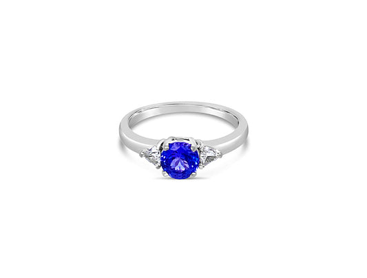 (REF 1189) 0.91ct DIAMOND 0.75ct TRILOGY 0.16ct TANZANITE RING (18CT WHITE GOLD)