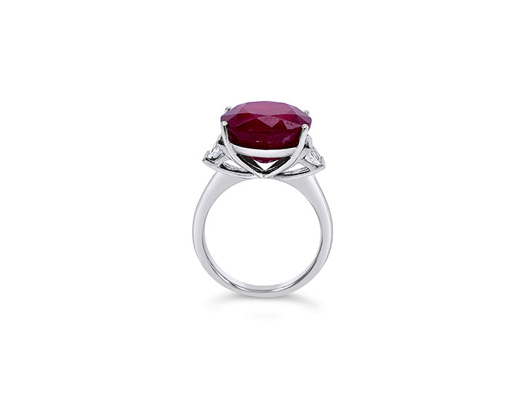 (REF 1253) 0.25ct Diamond 14.04cts Ruby Solitaire Ring (18CT WHITE GOLD)