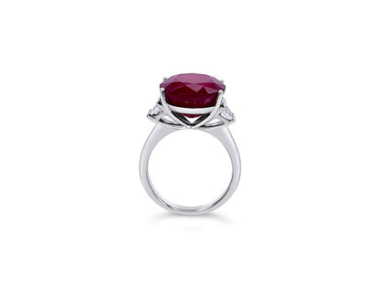 (REF 1253) 0.25ct Diamond 14.04cts Ruby Solitaire Ring (18CT WHITE GOLD)
