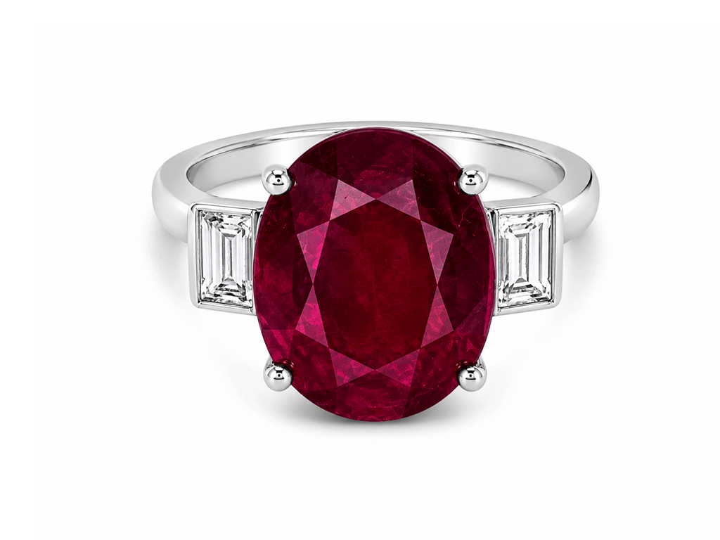 14.29ct Ruby & Diamond Solitaire Ring – 18ct White Gold