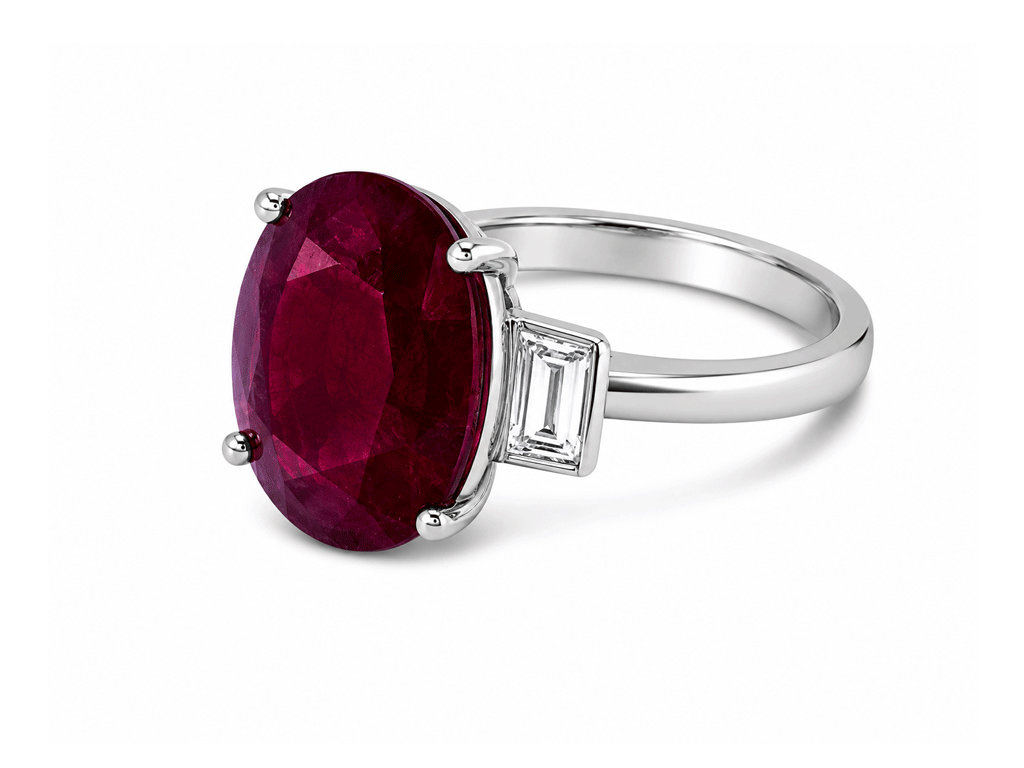 14.29ct Ruby & Diamond Solitaire Ring – 18ct White Gold