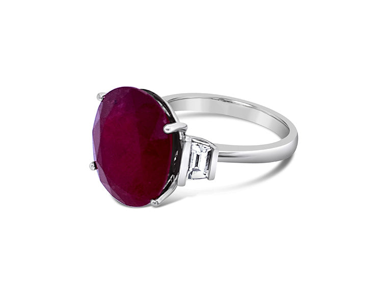 (REF 1253) 0.25ct Diamond 14.04cts Ruby Solitaire Ring (18CT WHITE GOLD)