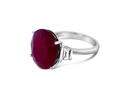 (REF 1253) 0.25ct Diamond 14.04cts Ruby Solitaire Ring (18CT WHITE GOLD)