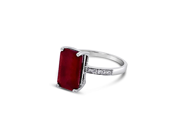 (REF 1254) 6.0ct Ruby and 0.4 ct Diamond Ring (18CT WHITE GOLD)