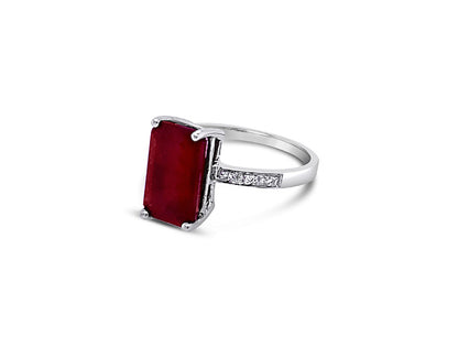 (REF 1254) 6.0ct Ruby and 0.4 ct Diamond Ring (18CT WHITE GOLD)