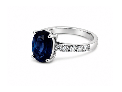 3ct Ceylon Sapphire & 0.46ct Diamond Ring – 18ct White Gold