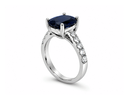 3ct Ceylon Sapphire & 0.46ct Diamond Ring – 18ct White Gold