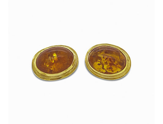 (REF 1300) Amber Earrings (18ct Yellow gold)