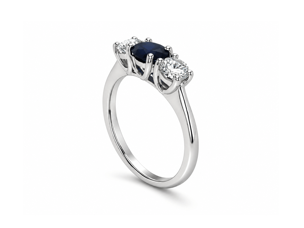 1.02ct Diamond & Sapphire Trilogy Ring – Platinum
