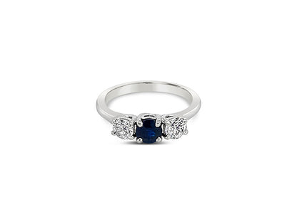 (REF 1320) 0.50ct DIAMOND 0.52ct SAPPHIRE TRILOGY RING (PLATINUM)