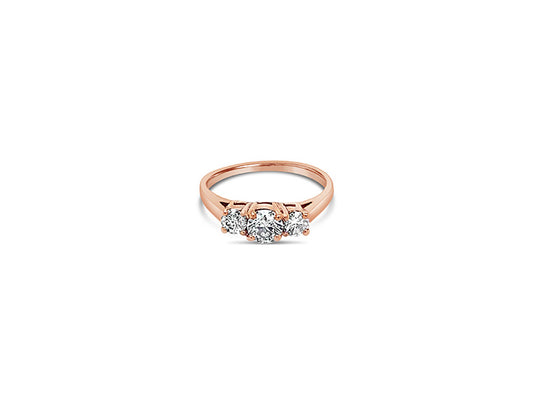 (REF 1329) 0.75ct DIAMOND TRILOGY RING (14ct ROSE GOLD)