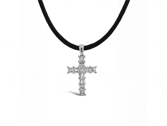 0.95ct Princess Cut Diamond Cross Pendant in 18ct White Gold