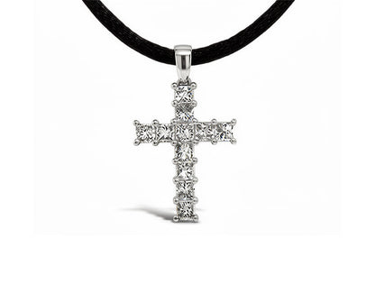 0.95ct Princess Cut Diamond Cross Pendant in 18ct White Gold