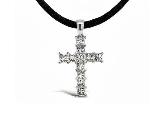 0.95ct Princess Cut Diamond Cross Pendant in 18ct White Gold
