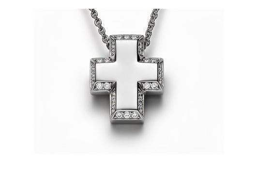 0.45ct Diamond Cross Pendant in 18ct White Gold