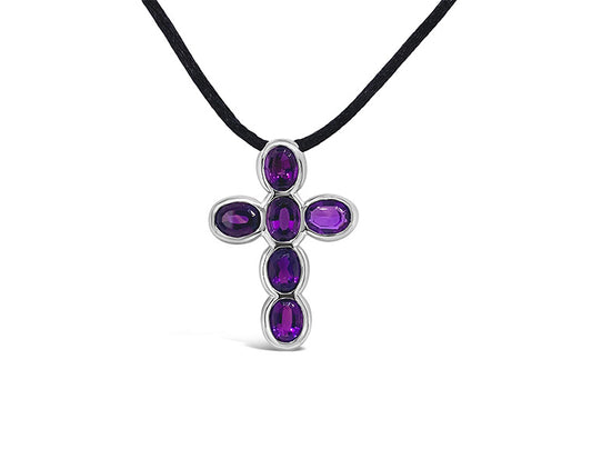(Ref 1415) 7.21cts Amethyst Cross Pendant (14ct White Gold)
