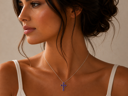 7.21ct Amethyst Cross Pendant – 14ct White Gold