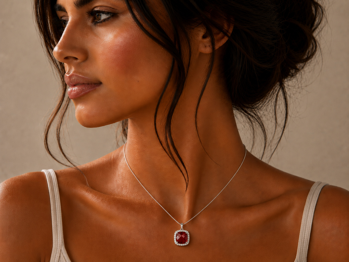 0.48ct Diamond and Garnet Pendant in 18ct White Gold