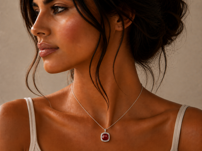 0.48ct Diamond and Garnet Pendant in 18ct White Gold