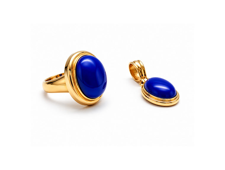 Lapis Lazuli Ring & Pendant Set – 18ct Yellow Gold