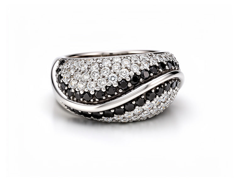 1.17ct White & Black Diamond Pavé Ring – 18ct White Gold