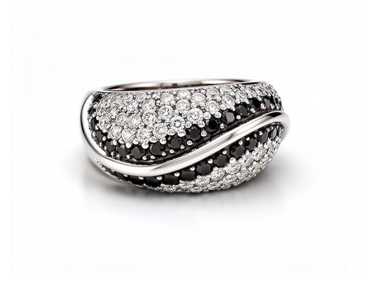 1.17ct White & Black Diamond Pavé Ring – 18ct White Gold