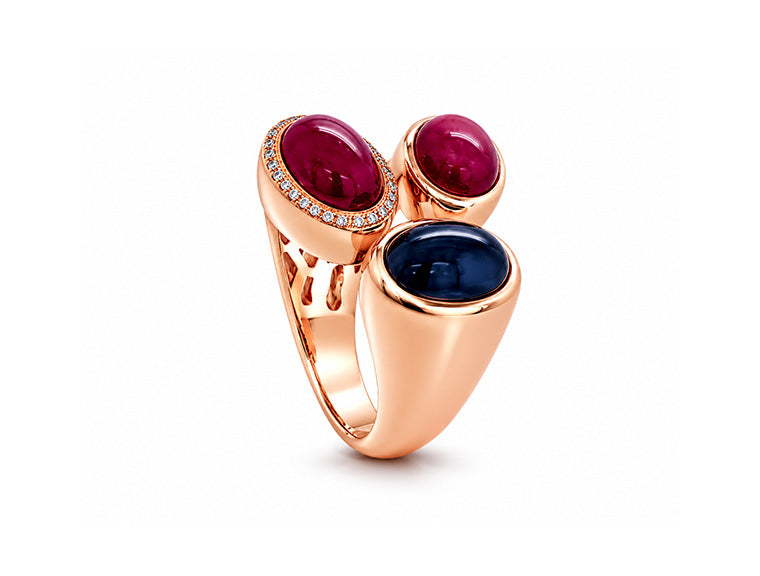 Ruby, Sapphire & Diamond Dress Ring – 18ct Rose Gold