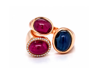 Ruby, Sapphire & Diamond Dress Ring – 18ct Rose Gold