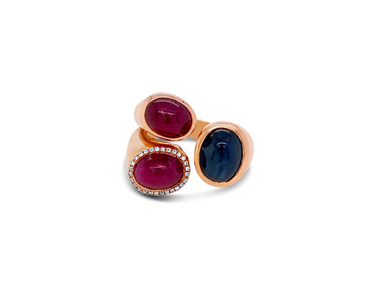 (REF 1452) 0.06ct Diamond 2x Ruby 5.52ct Sapphire 4.39ct Dress Ring (18ct Rose Gold)