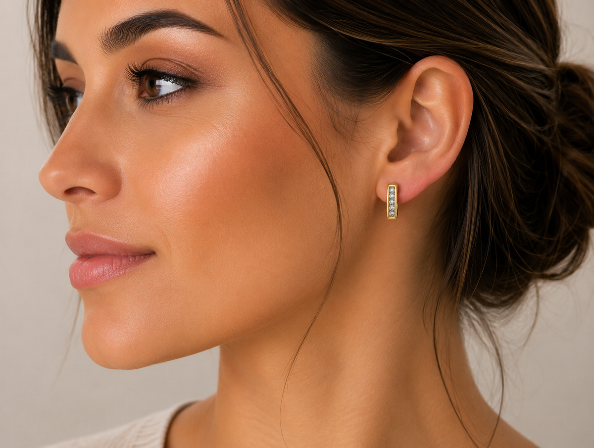 0.04ct Diamond Half Moon Earrings – 9ct Yellow Gold