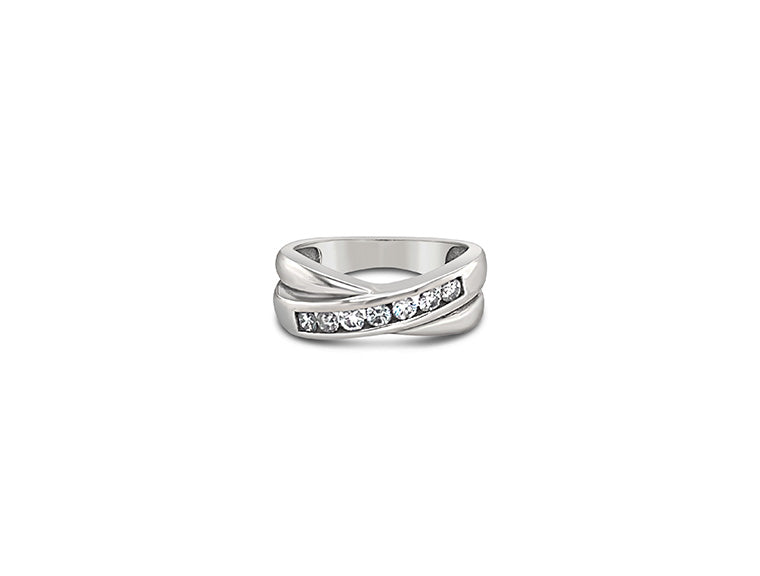 (REF 1496) Diamond Cross over Ring (18ct White Gold)