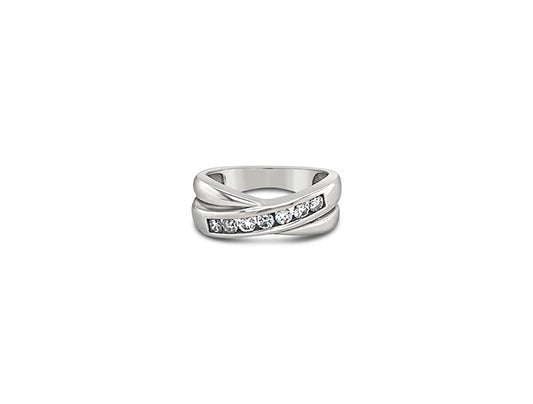 (REF 1496) Diamond Cross over Ring (18ct White Gold)