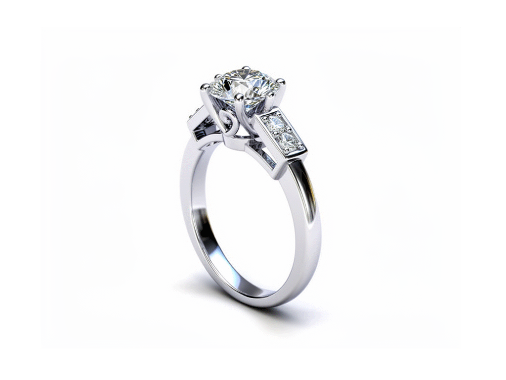 1.7ct Diamond Solitaire Ring with Baguette Shoulders – 18ct White Gold