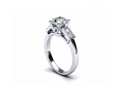 1.7ct Diamond Solitaire Ring with Baguette Shoulders – 18ct White Gold