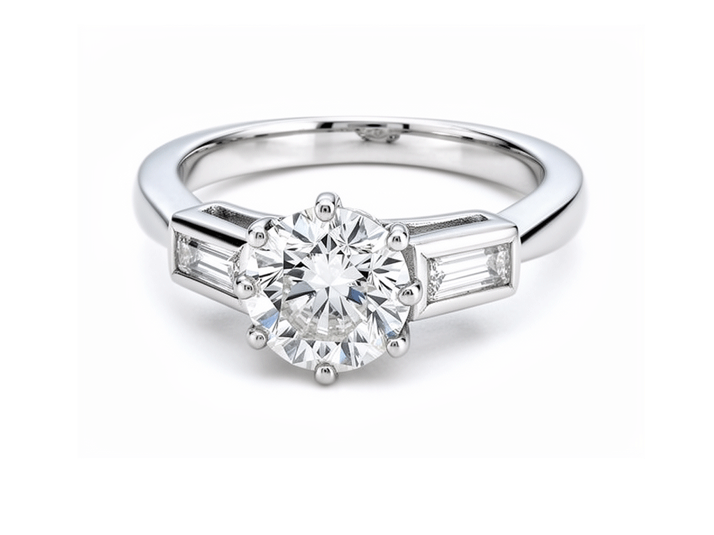 1.7ct Diamond Solitaire Ring with Baguette Shoulders – 18ct White Gold