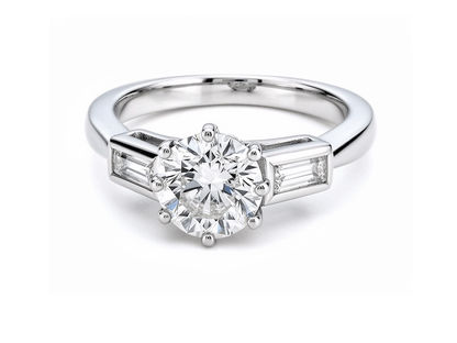 1.7ct Diamond Solitaire Ring with Baguette Shoulders – 18ct White Gold