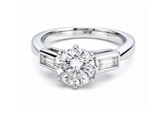 1.7ct Diamond Solitaire Ring with Baguette Shoulders – 18ct White Gold