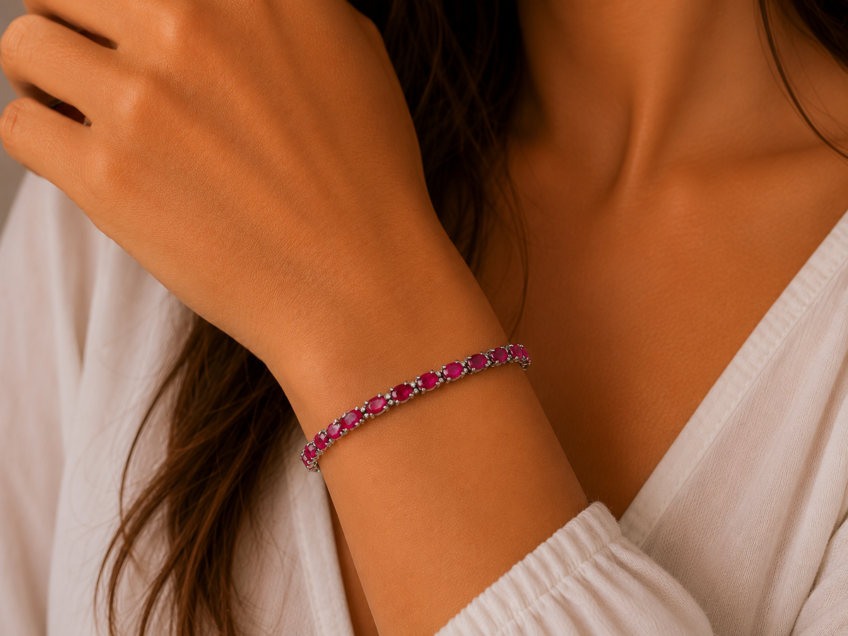 0.36ct Diamond and 11.00ct Ruby Tennis Bracelet in 18ct White Gold