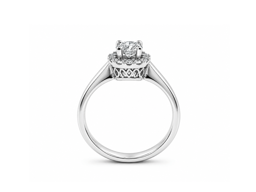 0.37ct Diamond Halo Solitaire Ring – 18ct White Gold