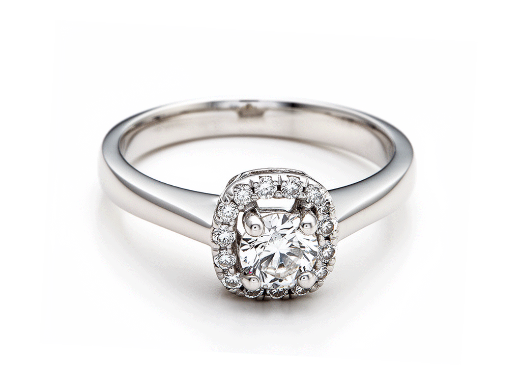 0.37ct Diamond Halo Solitaire Ring – 18ct White Gold