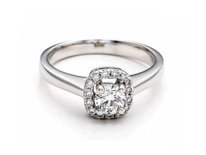 0.37ct Diamond Halo Solitaire Ring – 18ct White Gold