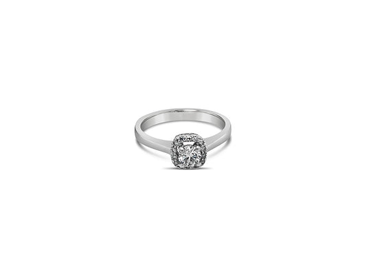 (REF 1604) 0.37ct Diamond Halo Solitaire Ring (18ct White gold)