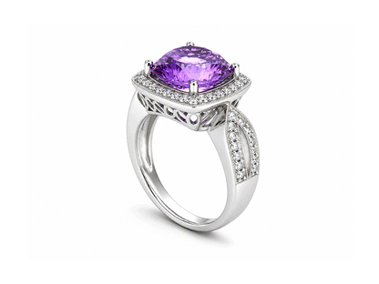 4.19ct Amethyst & 0.55ct Diamond Ring – 18ct White Gold