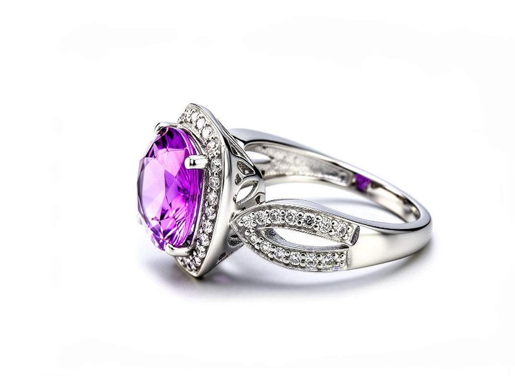 4.19ct Amethyst & 0.55ct Diamond Ring – 18ct White Gold