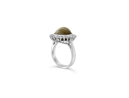 (REF 1616) 0.85ct Diamond 8.38ct Tiger Eye Dress Ring (18ct White gold)