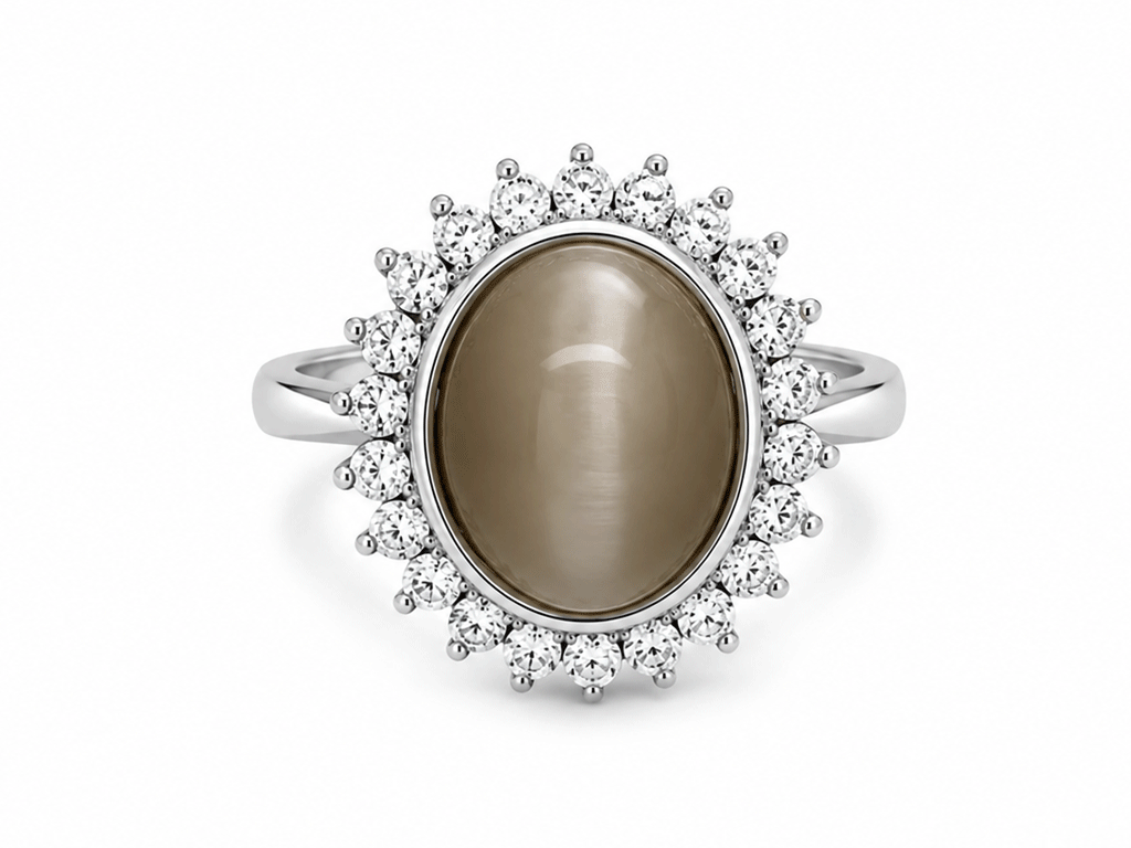 8.38ct Tiger Eye & 0.85ct Diamond Dress Ring – 18ct White Gold